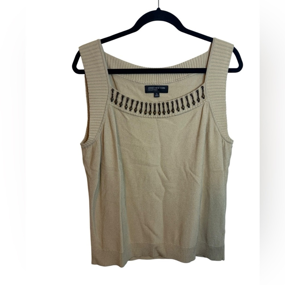 Jones New York Beige Coastal Beaded Sweater Tank